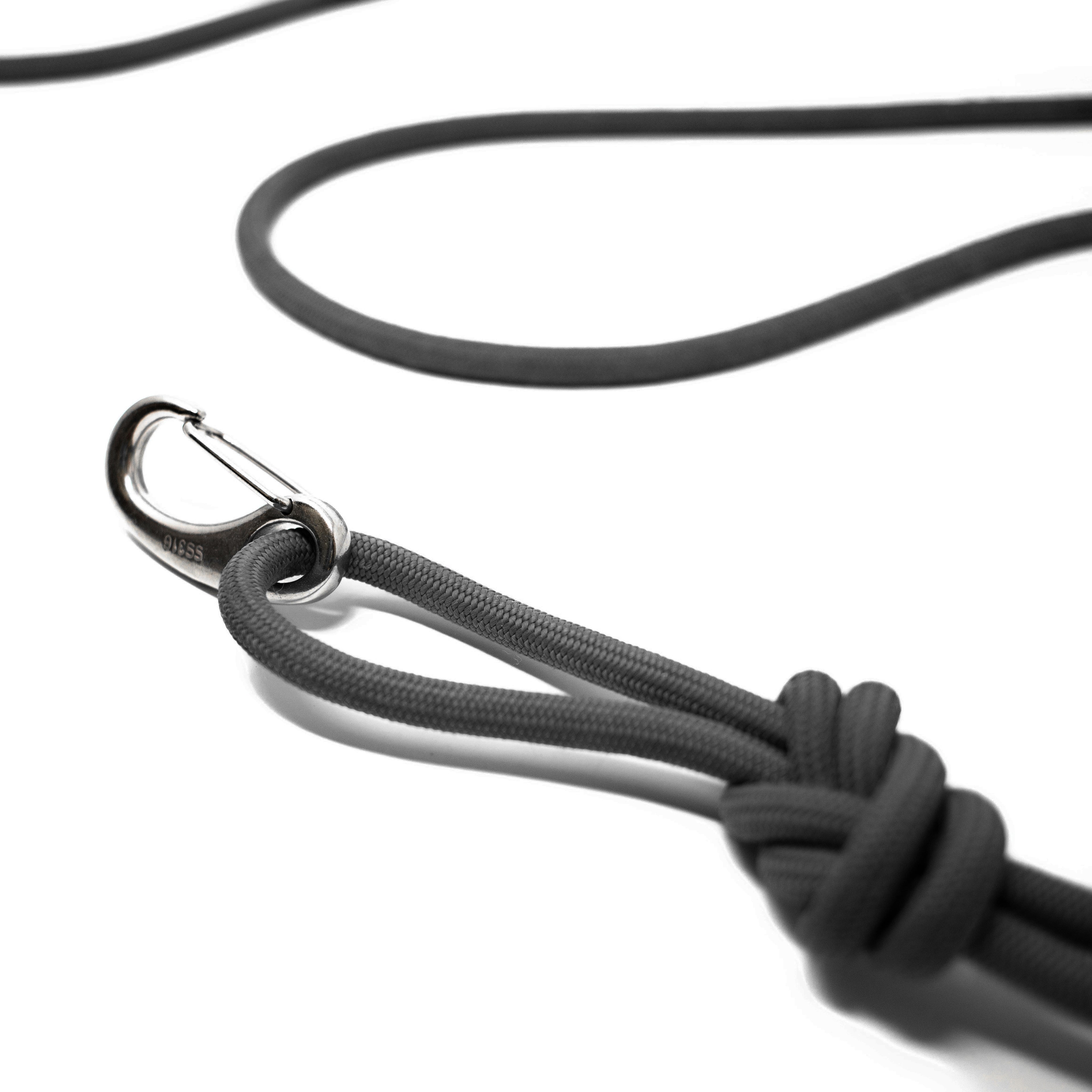 Black rope leash with a carabiner