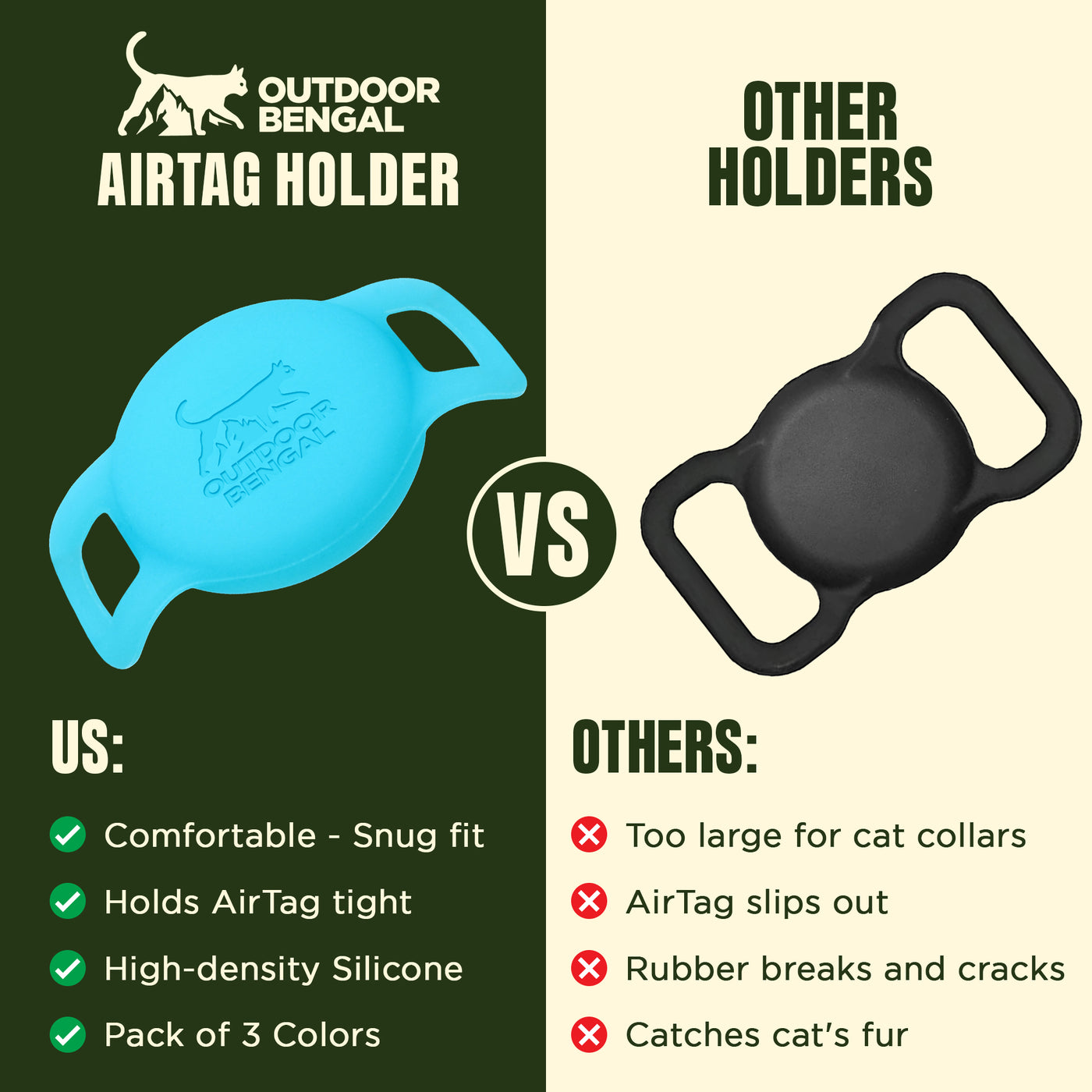 Keeper Airtag for Cats - Airtag Holder for Your Cat Collar (3 Pack)