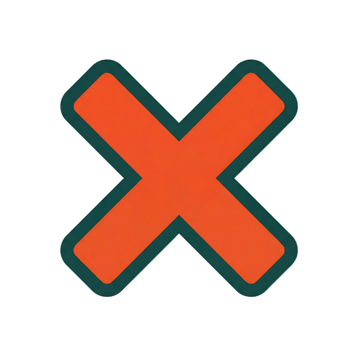Red 'X' symbol with green border on a light gray background