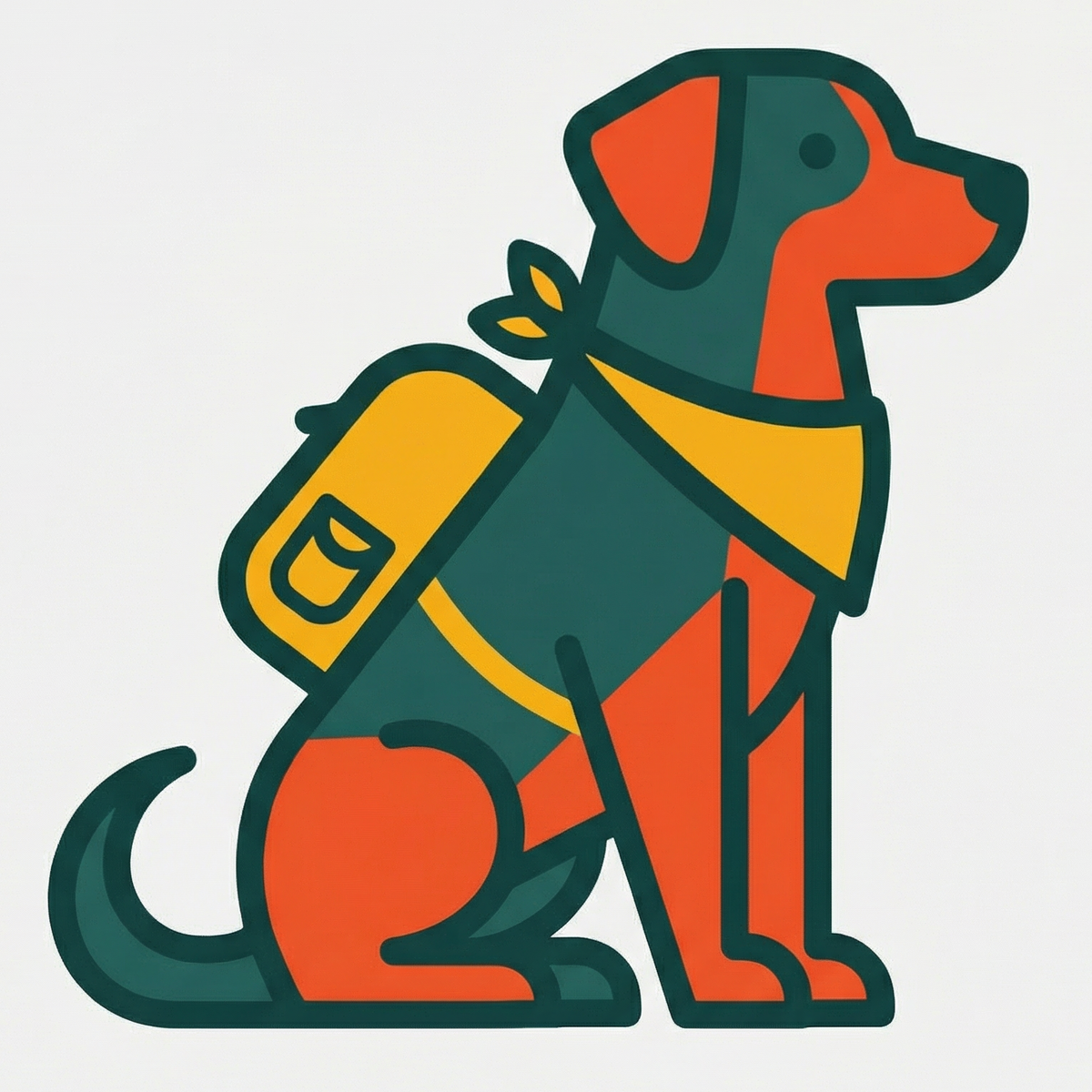 Colorful illustration of a dog with a backpack on a white background