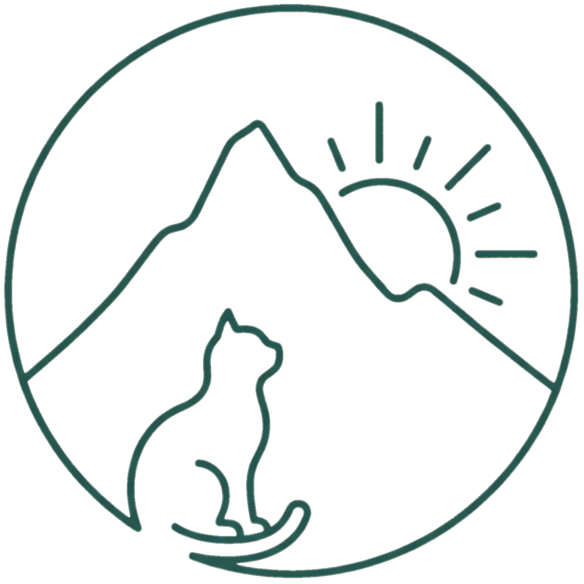 Icon of a cat sitting in front of a mountain and sun.
