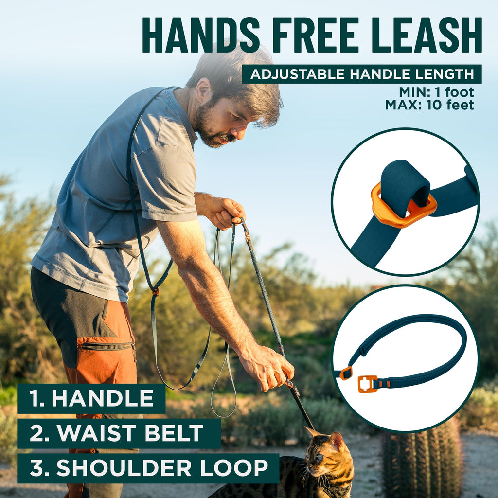 Kushma™ Bungee Cat Leash 14ft - OutdoorBengal