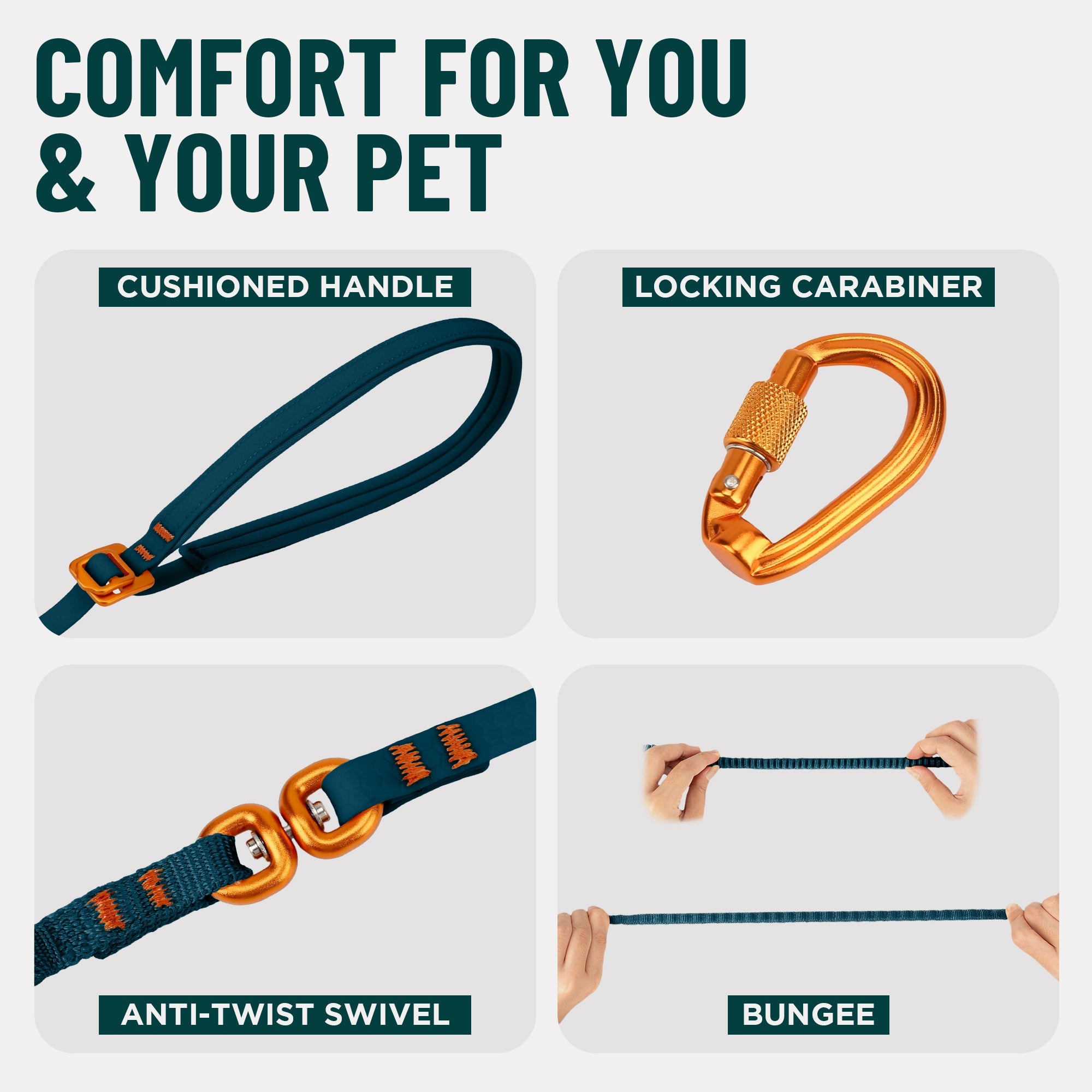 Kushma™ Bungee Cat Leash 14ft - OutdoorBengal