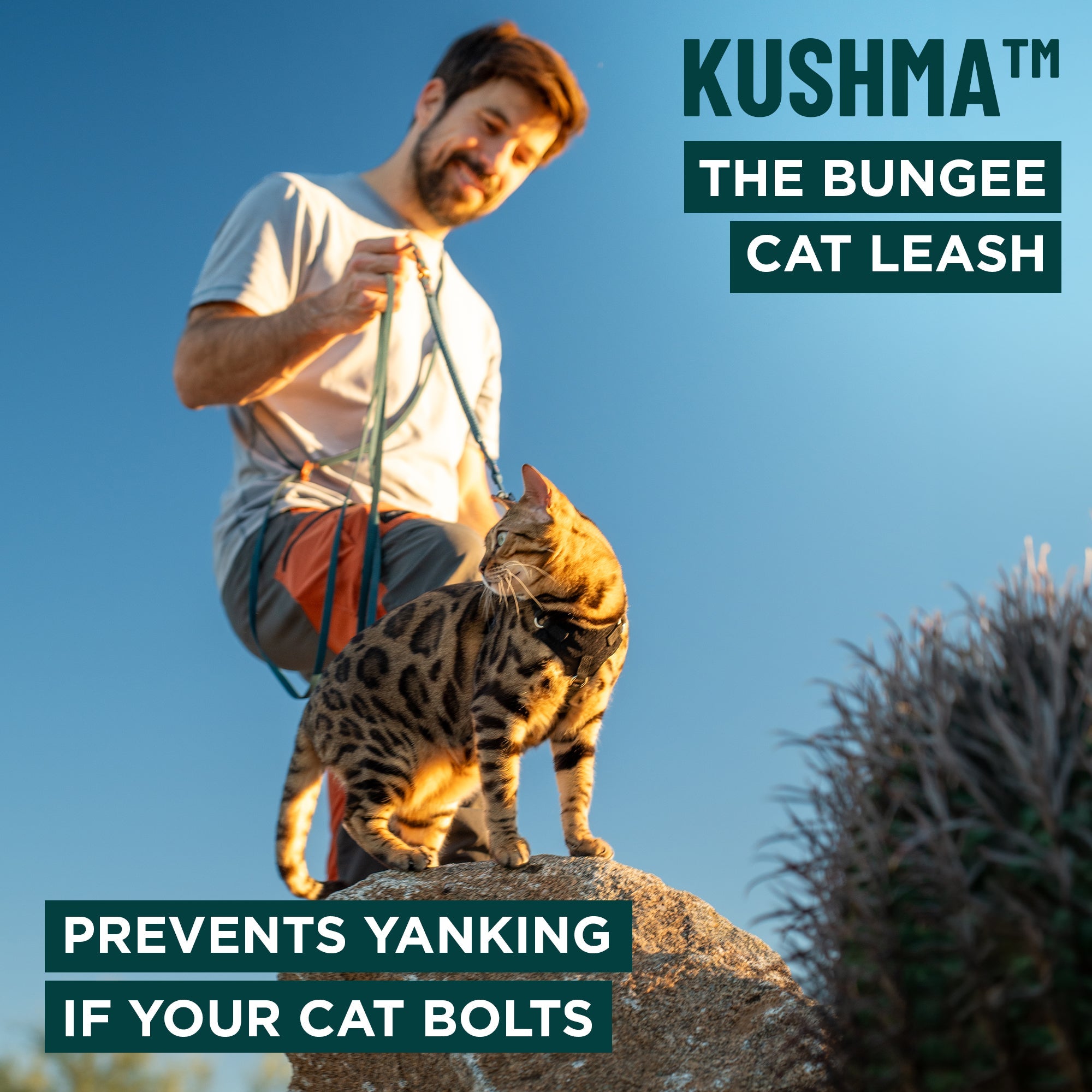 Kushma™ Bungee Cat Leash 14ft - OutdoorBengal