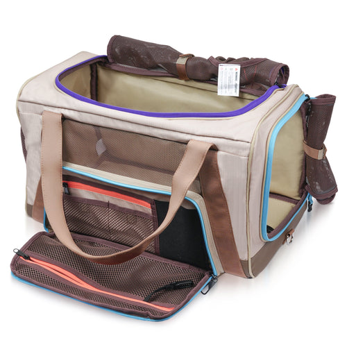 Zeppelin Pet carrier with a rolled-up blanket inside on a white background